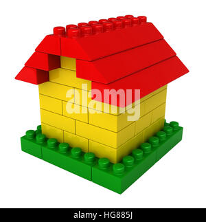 3d render of abstract house from plastic building blocks isolated over white background Stock Photo