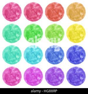 Watercolor circles isolated on white background. Colorful hand painted banners set. Stock Vector