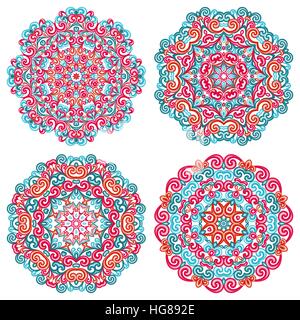 Colorful mandalas in oriental style. Set of round ethnic patterns isolated on white background. Stock Vector