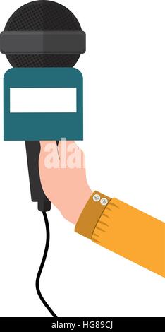 hand holding microphone with yellow support Stock Vector
