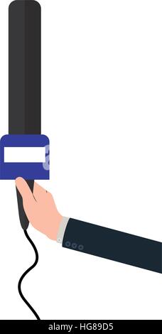 hand holding microphone with dark blue support Stock Vector