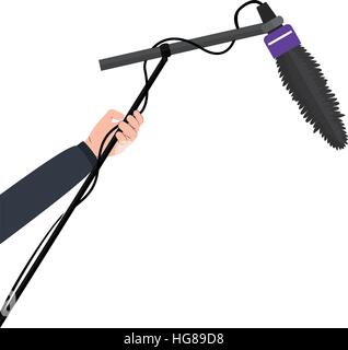 hand holding microphone stand with purple support Stock Vector