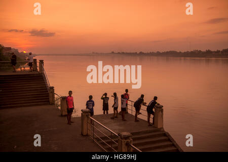 the landscape of the mekong river in the town of Nong Khai in Isan in north east Thailand on the Border to Laos Stock Photo