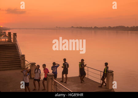 the landscape of the mekong river in the town of Nong Khai in Isan in north east Thailand on the Border to Laos Stock Photo