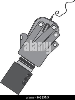 silhouette hand with computer mouse and wired Stock Vector