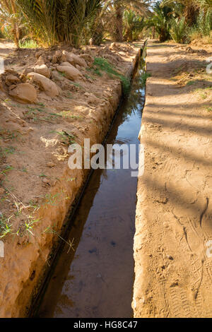 Simple and effective system of irrigation in the oasis of Merzouga, Morocco Stock Photo