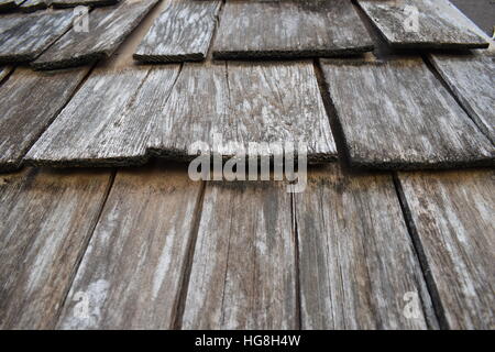 Wooden roof tiles - weathered Stock Photo
