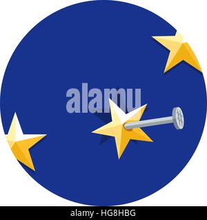 European Union star nailed to a blue background, flat vector illustration. Symbol of membership in the union. Brexit vector sign. Stock Vector