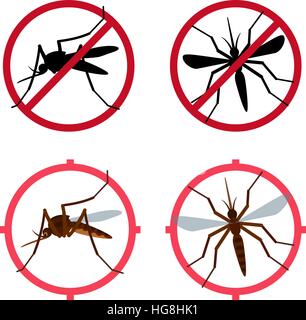 Mosquito vector icons set black flat silhouettes on a white background Stock Vector