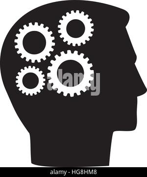 Head with gear wheels in brain Stock Vector
