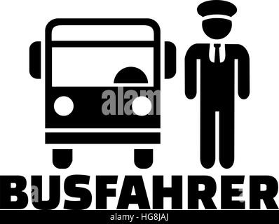 Bus driver german word with pictogram Stock Vector