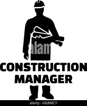 Construction manager silhouette with job title Stock Vector