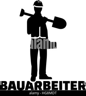 Construction worker. Silhouette with german job title. Stock Vector