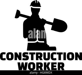 Construction worker. Silhouette with job title. Stock Vector