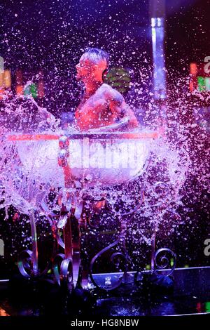 Sydney, Australia. 06th Jan, 2017. An acrobat performs an extravagant birdbath boylesque as part of 'Briefs: The Second Coming' a cabaret and burlesque show performed during the media call on the Sydney Festival opening day. Sydney Festival runs from 7 to 29 January 2017. © Hugh Peterswald/Pacific Press/Alamy Live News Stock Photo