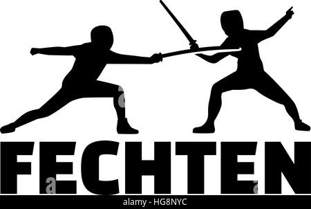 Fencing word with fencer. German. Stock Vector