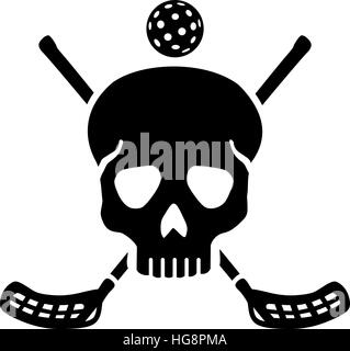 Skull with crossed floorball stick Stock Vector