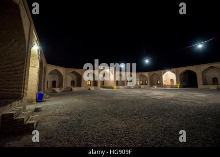 Courtyard of historical Caravansarai at former silk road on Maranjab Desert located in Aran va bidgol County in Iran Stock Photo
