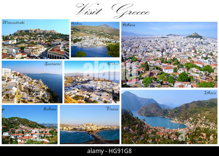 visit Greece collage - greek aerial summer photos Stock Photo