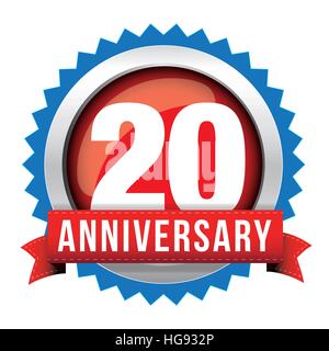 Twenty years anniversary badge with red ribbon Stock Vector