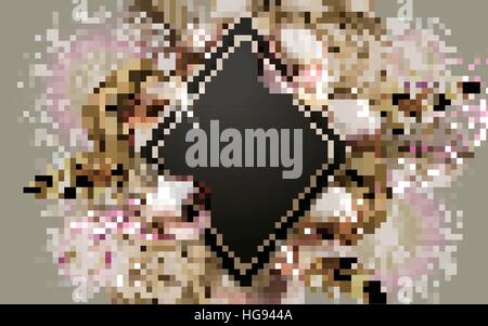black diamond blank badge with golden flower decorations, silver background Stock Vector