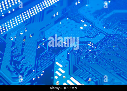 Closeup to Blue Computer Printed Circuit Board [Soft Focus] Stock Photo