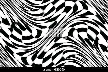 Abstract black and white checkered pattern with distortion effect Stock Photo