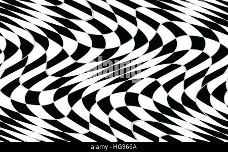 Abstract black and white checkered pattern with distortion effect Stock Photo