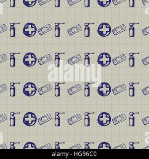 Vector doodle seamless illustration Medicine icons Stock Vector