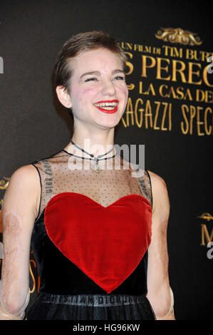 Bebe Vio, wearing a Dior dress, attending the Rome premiere of 'Miss Peregrine's Home for Peculiar Children' at the Conciliazione Auditorium in Rome, Italy.  Featuring: Bebe Vio, Beatrice Vio Where: Rome, Lazio, Italy When: 05 Dec 2016 Credit: IPA/WENN.com  **Only available for publication in UK, USA, Germany, Austria, Switzerland** Stock Photo