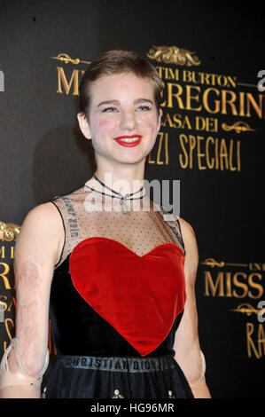 Bebe Vio, wearing a Dior dress, attending the Rome premiere of 'Miss Peregrine's Home for Peculiar Children' at the Conciliazione Auditorium in Rome, Italy.  Featuring: Bebe Vio, Beatrice Vio Where: Rome, Lazio, Italy When: 05 Dec 2016 Credit: IPA/WENN.com  **Only available for publication in UK, USA, Germany, Austria, Switzerland** Stock Photo