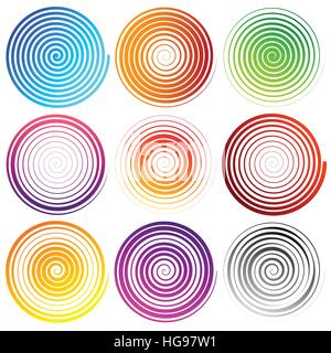 Set of 9 spiral elements. Swirls, swooshes. Stock Vector