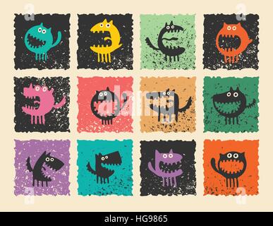 logos with funny monsters Stock Vector