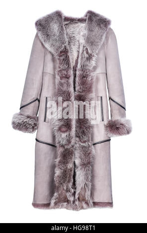 Long coat sheepskin for women. Isolated on white background Stock Photo