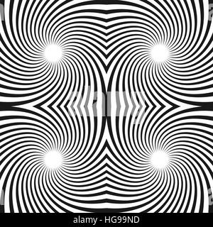 Seamless swirl pattern. Radiating lines with spiral distortion. Rotating radial stripes background Stock Vector