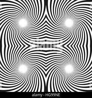 Seamless swirl pattern. Radiating lines with spiral distortion. Rotating radial stripes background Stock Vector