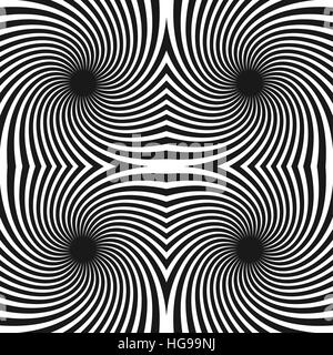 Seamless swirl pattern. Radiating lines with spiral distortion. Rotating radial stripes background Stock Vector