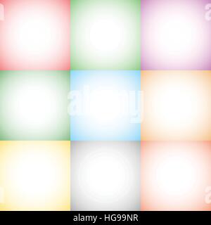 9 radial gradient monochrome square format backgrounds / backdrops Stock Vector
