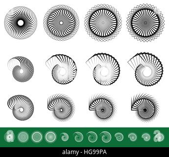 Set of 12 spiral, swirl, twirl shapes Stock Vector