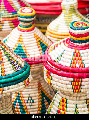Ethiopian handmade Habesha baskets sold on a local market in Ethiopia. Stock Photo