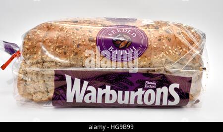 Warburtons Seeded Batch loaf five seed combination of linseed, millet, poppy, sunflower, and sesame. Stock Photo