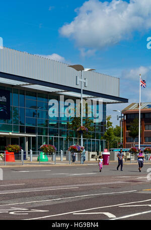 Portsmouth Port Passenger Ferry Terminal in Portsmouth Harbour Hampshire UK where passengers depart on ferries to Europe Stock Photo