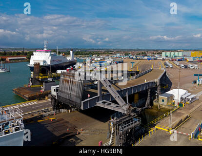 Condor Ferries freight ferry berthed at Portsmouth Harbour freight terminal in Hampshire England UK Stock Photo