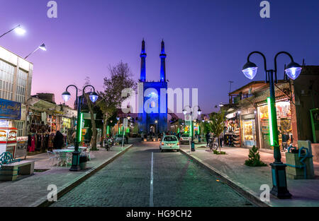 Front facade of 800-year old grand, congregational Jameh Mosque of Yazd city in Iran. View from Masjid Jame Street. Stock Photo