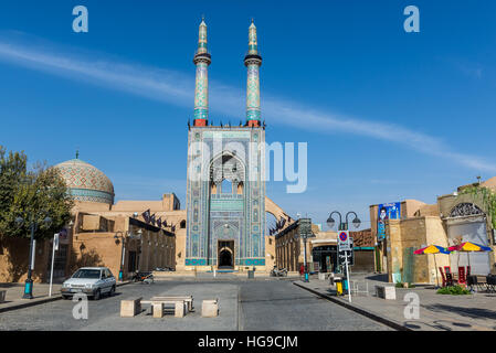 Front facade of 800-year old grand, congregational Jameh Mosque of Yazd city in Iran Stock Photo