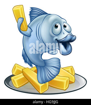 A cartoon fish and chips mascot character Stock Photo