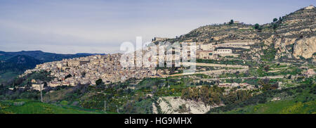 Leonforte, typical Sicilian inland village on the slope of a mountain Stock Photo