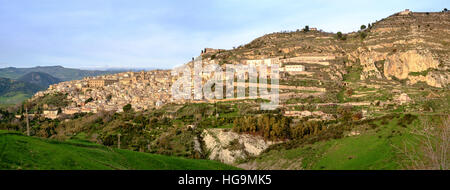 Leonforte, typical Sicilian inland village on the slope of a mountain Stock Photo