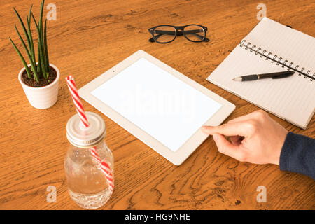 Man using tablet whit white screen Stock Photo