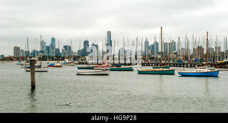 Melbourne skyline from St Kilda (Victoria Australia) Stock Photo